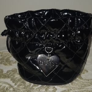 Guess Watch/Jewelry Black Quilted Mini Bag with Heart Charm